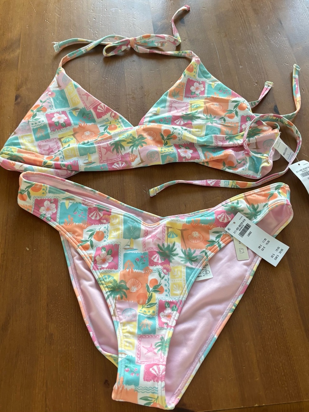 Hollister Pastel Multi-Color Tropical Print Triangle Bikini